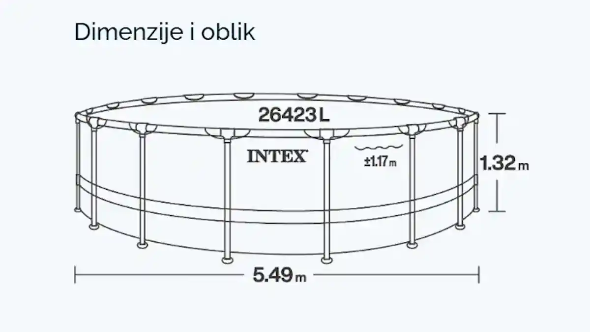 Tehnički crtež bazena sa mjerama