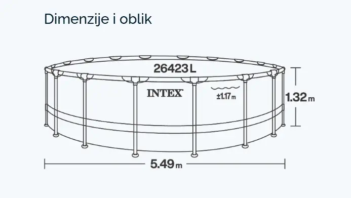Tehnički crtež bazena sa mjerama